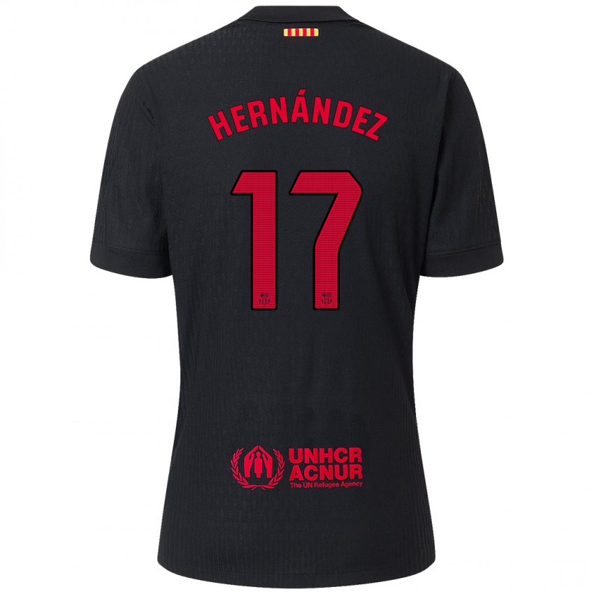 Bambino Maglia Juan Hernández #17 Nero Rosso Kit Gara Away 2024/25 Maglietta