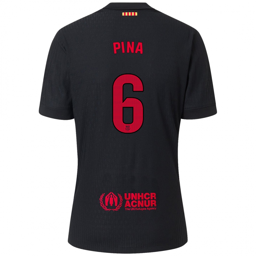 Bambino Maglia Claudia Pina #6 Nero Rosso Kit Gara Away 2024/25 Maglietta