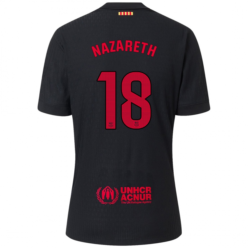 Bambino Maglia Kika Nazareth #18 Nero Rosso Kit Gara Away 2024/25 Maglietta