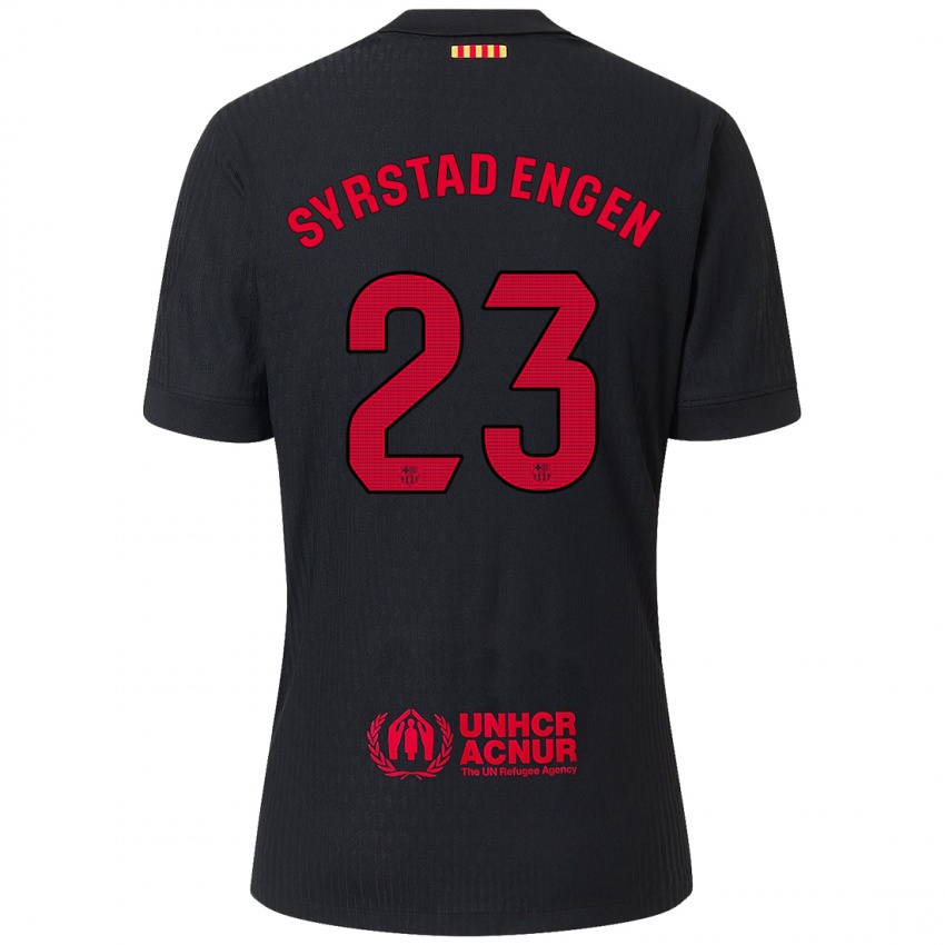 Bambino Maglia Ingrid Syrstad Engen #23 Nero Rosso Kit Gara Away 2024/25 Maglietta