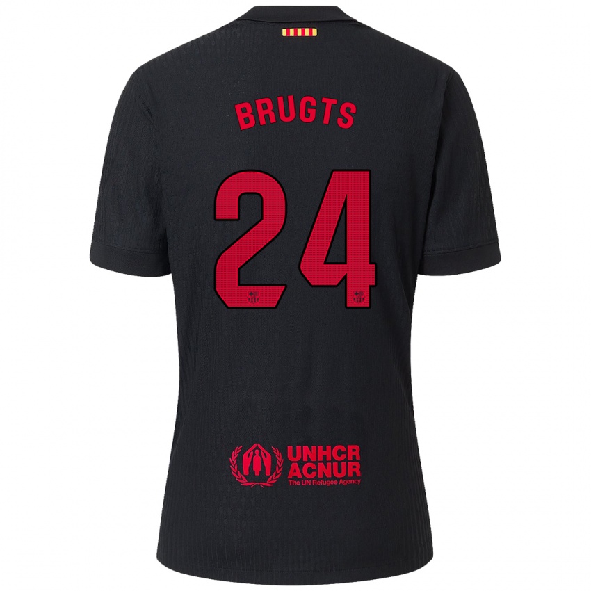 Bambino Maglia Esmee Brugts #24 Nero Rosso Kit Gara Away 2024/25 Maglietta