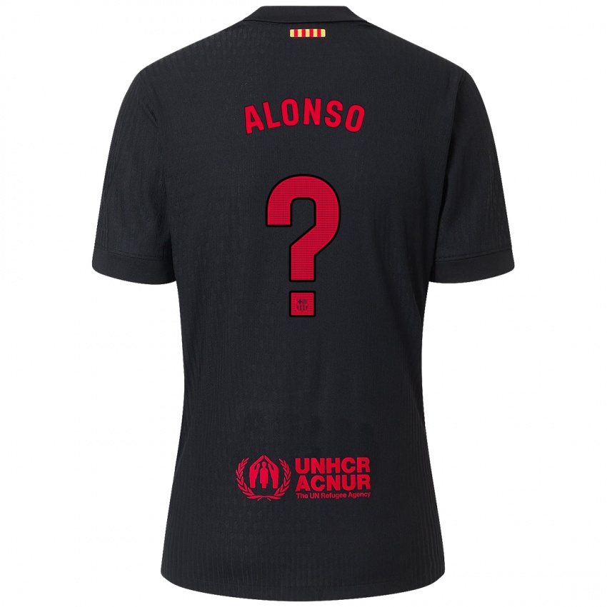 Bambino Maglia Aáron Alonso #0 Nero Rosso Kit Gara Away 2024/25 Maglietta