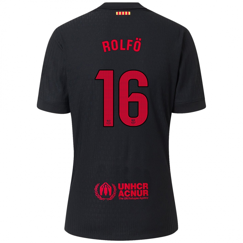 Bambino Maglia Fridolina Rolfo #16 Nero Rosso Kit Gara Away 2024/25 Maglietta