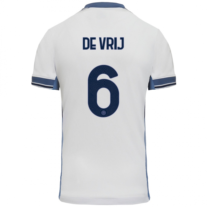 Bambino Maglia Stefan De Vrij #6 Bianco Grigio Kit Gara Away 2024/25 Maglietta