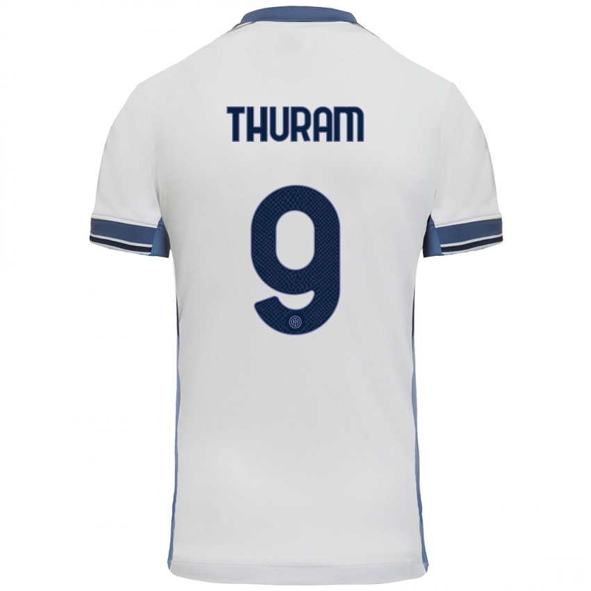 Bambino Maglia Marcus Thuram #9 Bianco Grigio Kit Gara Away 2024/25 Maglietta