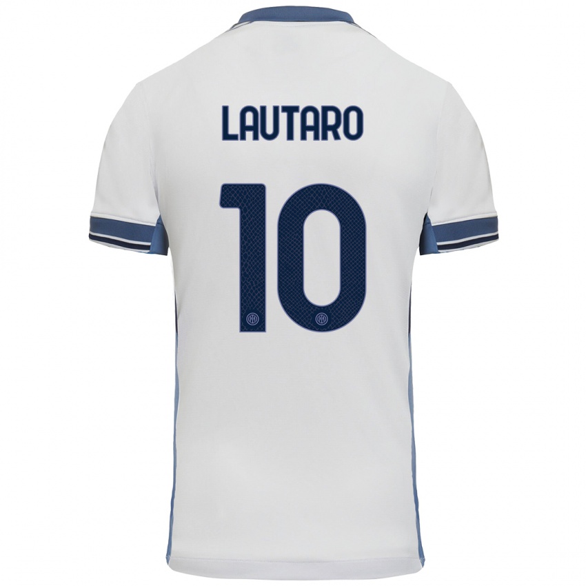 Bambino Maglia Lautaro Martinez #10 Bianco Grigio Kit Gara Away 2024/25 Maglietta