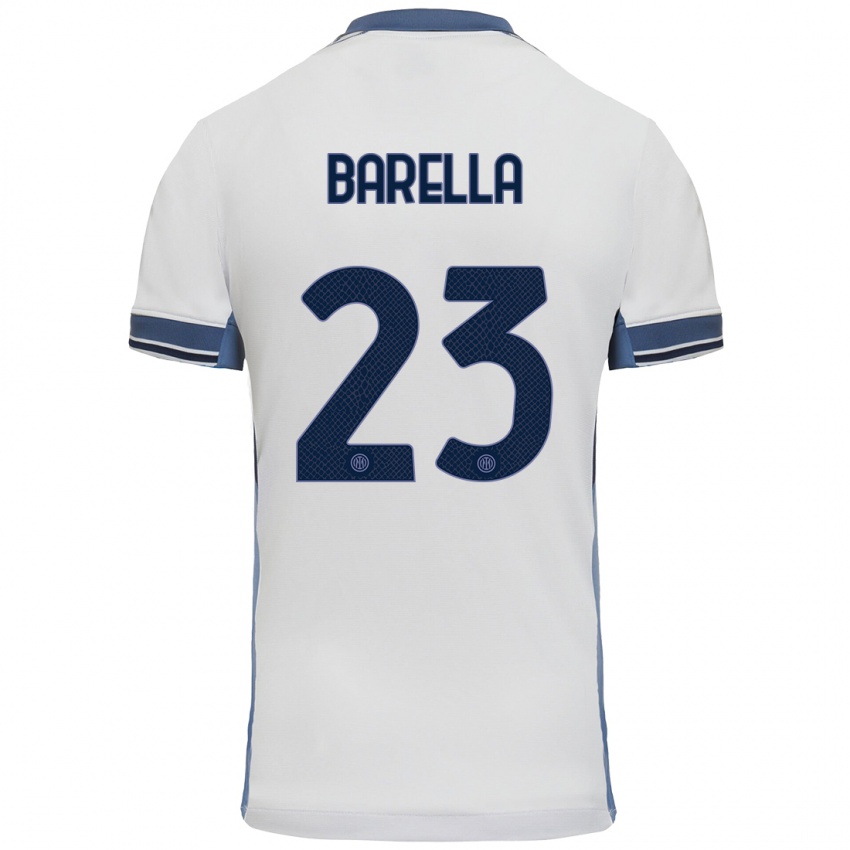 Bambino Maglia Nicolo Barella #23 Bianco Grigio Kit Gara Away 2024/25 Maglietta