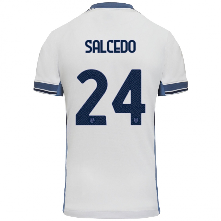 Bambino Maglia Eddie Salcedo #24 Bianco Grigio Kit Gara Away 2024/25 Maglietta