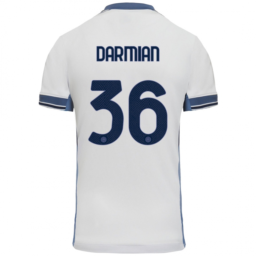 Bambino Maglia Matteo Darmian #36 Bianco Grigio Kit Gara Away 2024/25 Maglietta