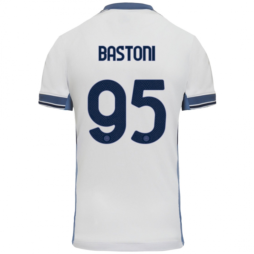 Bambino Maglia Alessandro Bastoni #95 Bianco Grigio Kit Gara Away 2024/25 Maglietta