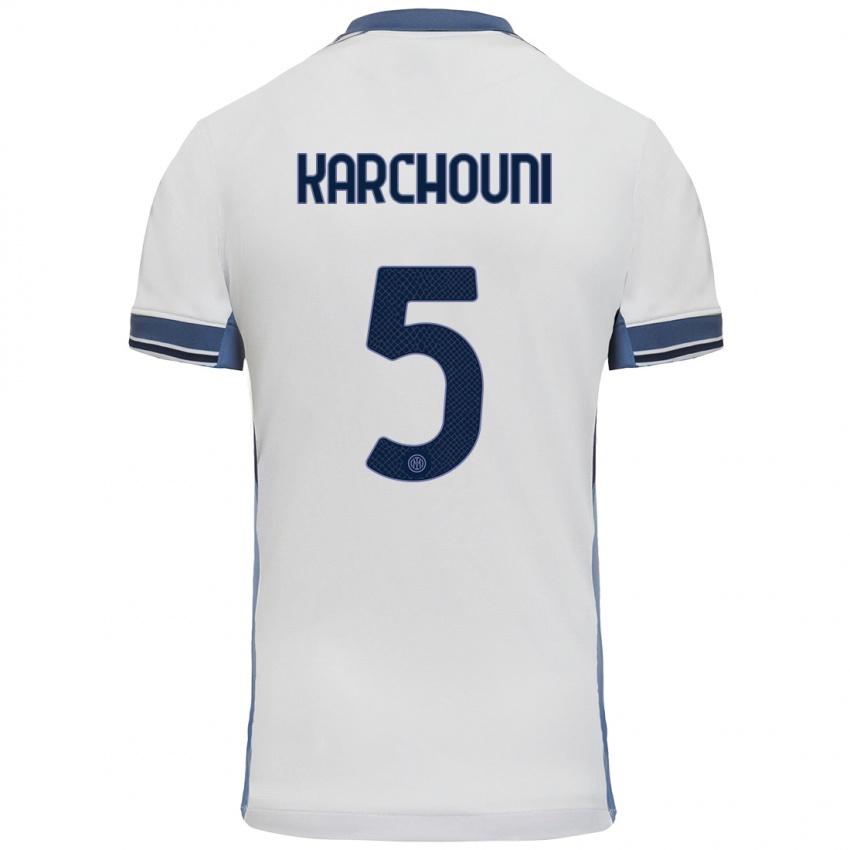 Bambino Maglia Ghoutia Karchouni #5 Bianco Grigio Kit Gara Away 2024/25 Maglietta