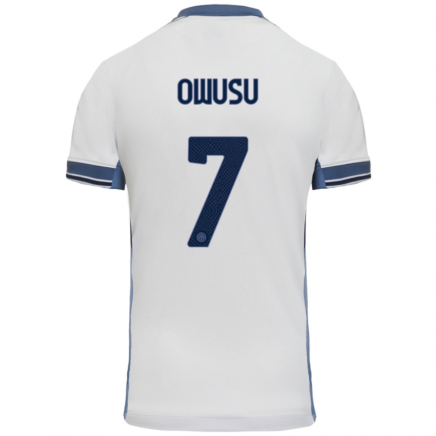 Bambino Maglia Enoch Owusu #7 Bianco Grigio Kit Gara Away 2024/25 Maglietta