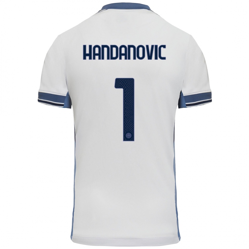 Bambino Maglia Samir Handanovic #1 Bianco Grigio Kit Gara Away 2024/25 Maglietta