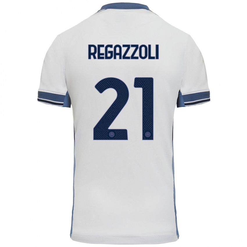 Bambino Maglia Alice Regazzoli #21 Bianco Grigio Kit Gara Away 2024/25 Maglietta