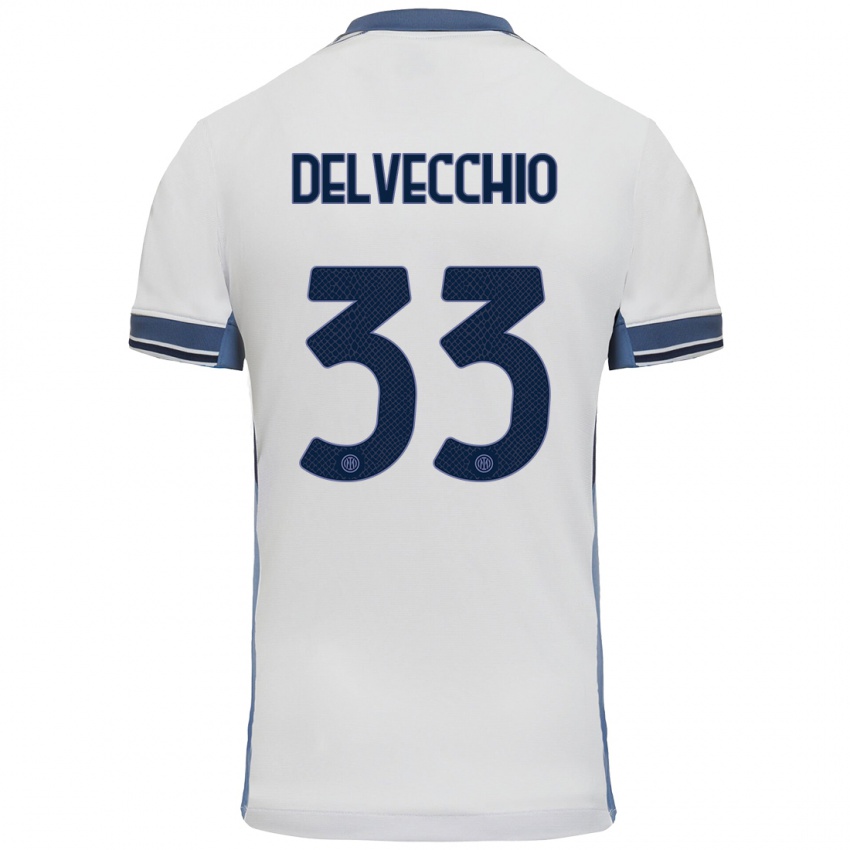 Bambino Maglia Gabriele Delvecchio #33 Bianco Grigio Kit Gara Away 2024/25 Maglietta