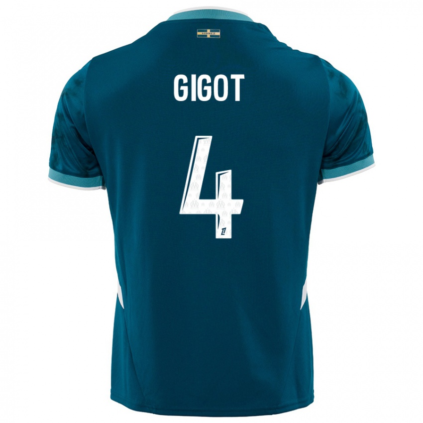 Bambino Maglia Samuel Gigot #4 Turchese Blu Kit Gara Away 2024/25 Maglietta