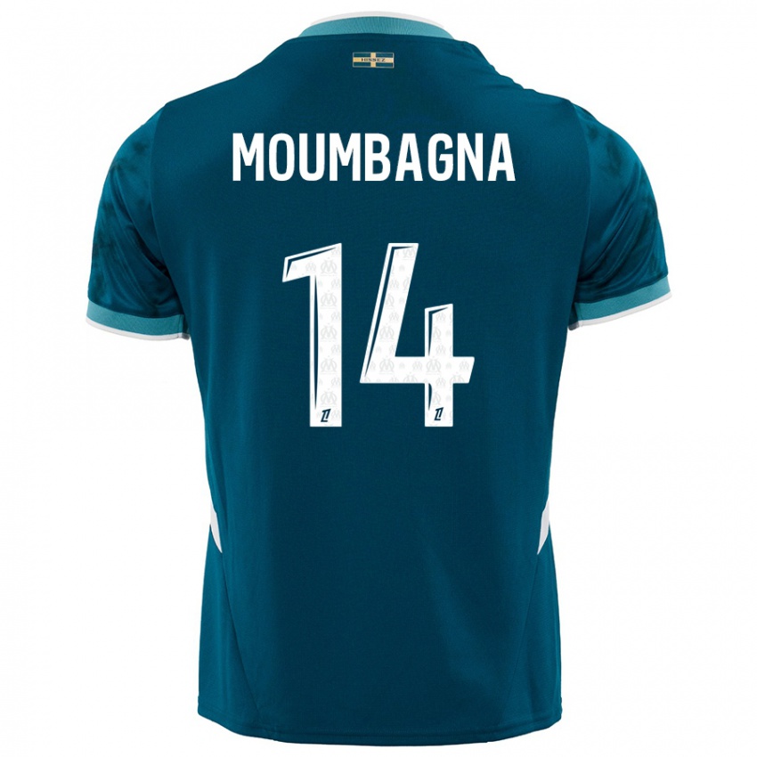 Bambino Maglia Faris Moumbagna #14 Turchese Blu Kit Gara Away 2024/25 Maglietta