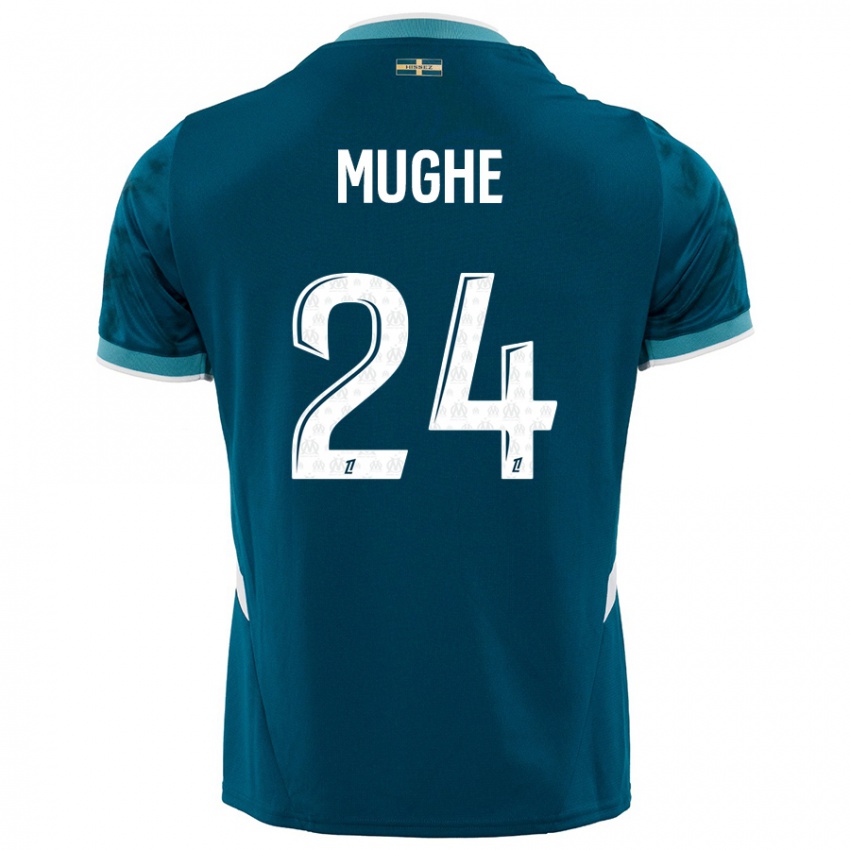 Bambino Maglia François Mughe #24 Turchese Blu Kit Gara Away 2024/25 Maglietta