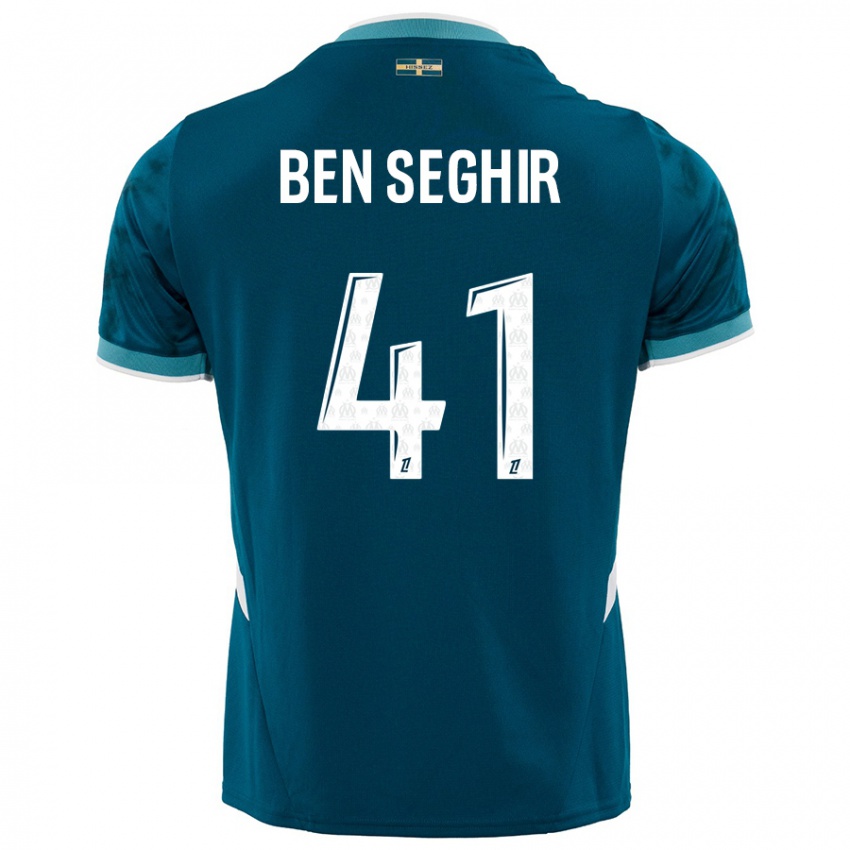 Bambino Maglia Salim Ben Seghir #41 Turchese Blu Kit Gara Away 2024/25 Maglietta