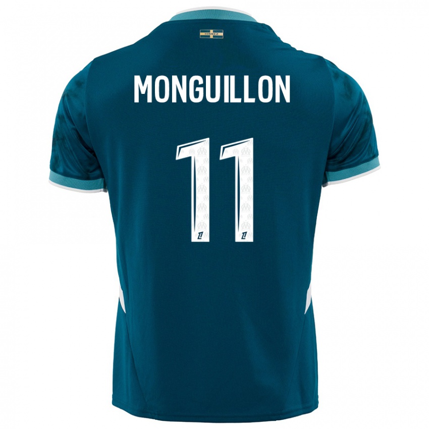 Bambino Maglia Coralie Monguillon #11 Turchese Blu Kit Gara Away 2024/25 Maglietta