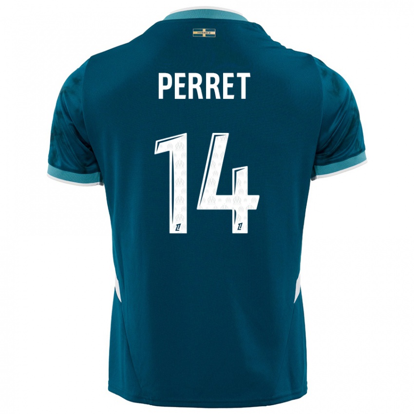 Bambino Maglia Jenny Perret #14 Turchese Blu Kit Gara Away 2024/25 Maglietta