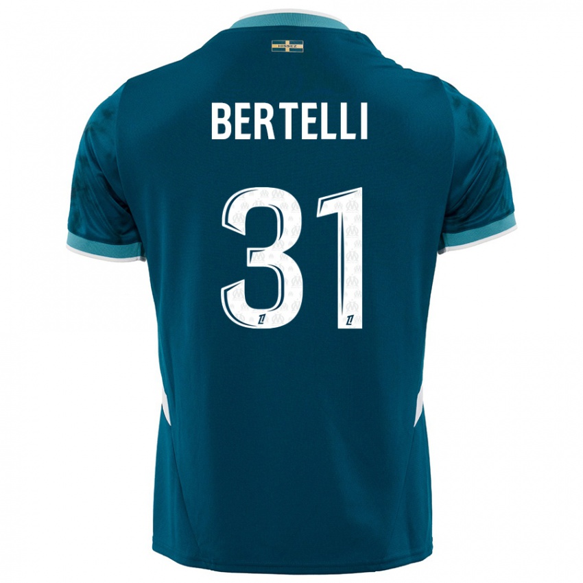 Bambino Maglia Ugo Bertelli #31 Turchese Blu Kit Gara Away 2024/25 Maglietta