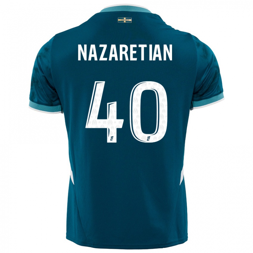 Bambino Maglia Manuel Nazaretian #40 Turchese Blu Kit Gara Away 2024/25 Maglietta