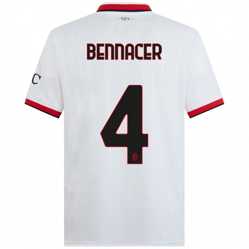 Bambino Maglia Ismael Bennacer #4 Bianco Nero Rosso Kit Gara Away 2024/25 Maglietta