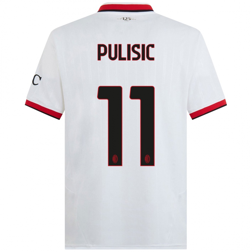 Bambino Maglia Christian Pulisic #11 Bianco Nero Rosso Kit Gara Away 2024/25 Maglietta