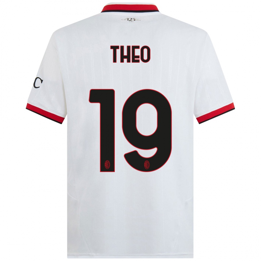 Bambino Maglia Theo Hernandez #19 Bianco Nero Rosso Kit Gara Away 2024/25 Maglietta