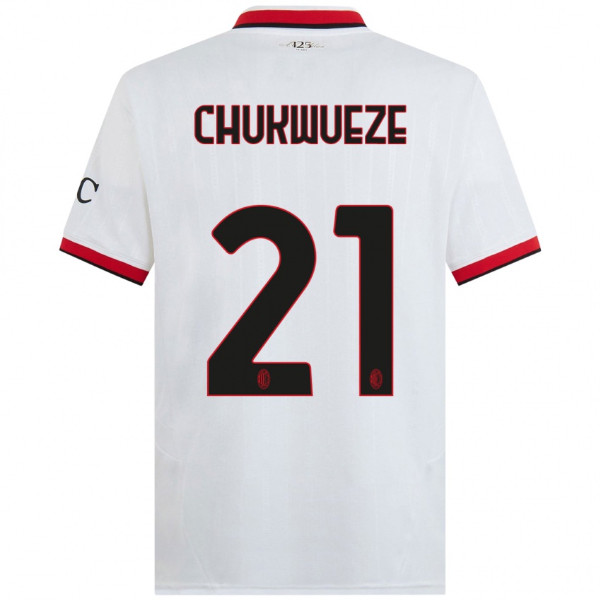 Bambino Maglia Samuel Chukwueze #21 Bianco Nero Rosso Kit Gara Away 2024/25 Maglietta