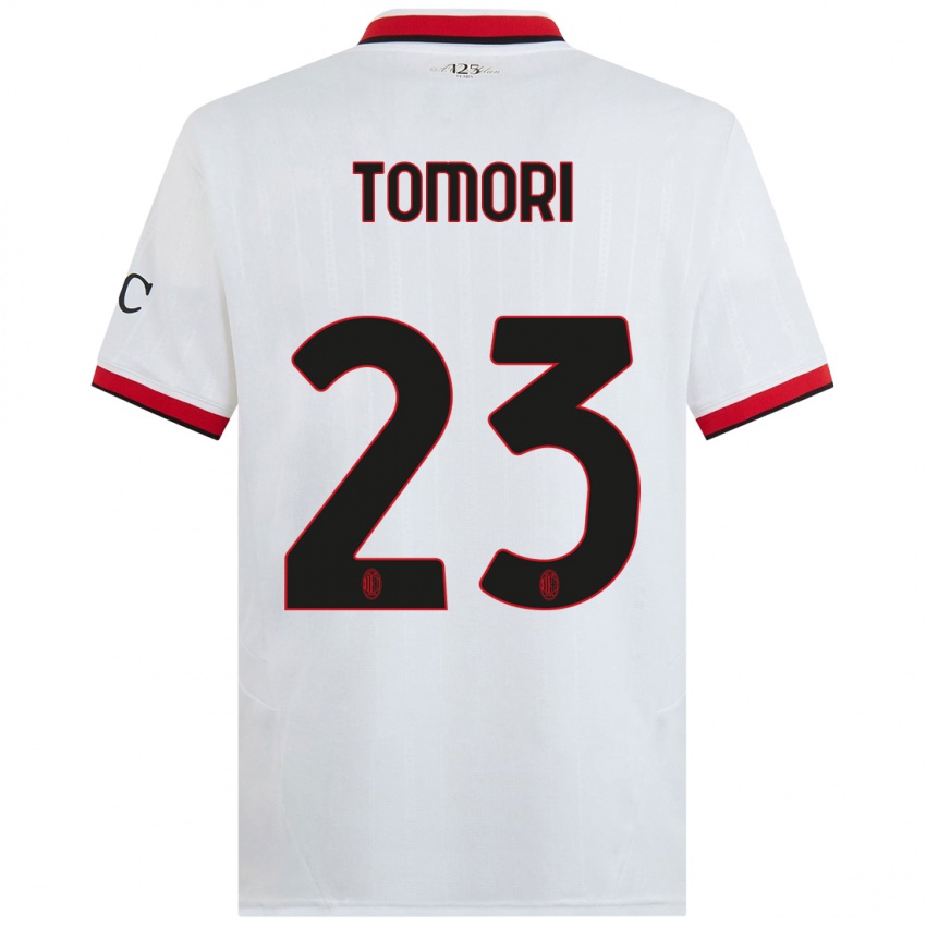 Bambino Maglia Fikayo Tomori #23 Bianco Nero Rosso Kit Gara Away 2024/25 Maglietta