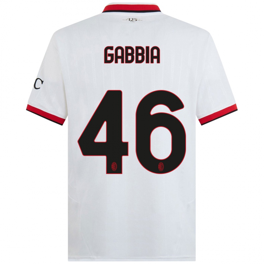 Bambino Maglia Matteo Gabbia #46 Bianco Nero Rosso Kit Gara Away 2024/25 Maglietta