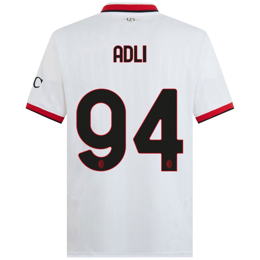 Bambino Maglia Yacine Adli #94 Bianco Nero Rosso Kit Gara Away 2024/25 Maglietta