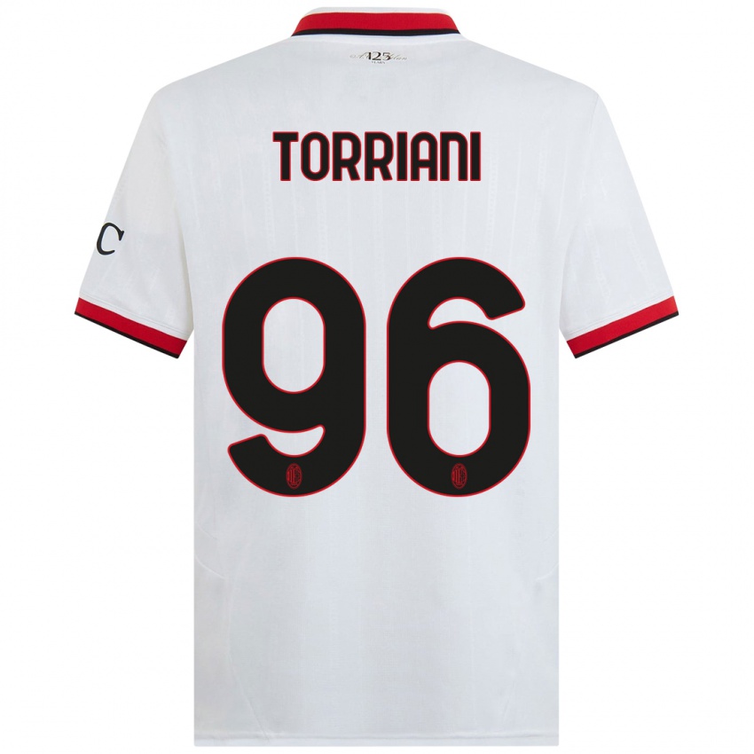 Bambino Maglia Lorenzo Torriani #96 Bianco Nero Rosso Kit Gara Away 2024/25 Maglietta