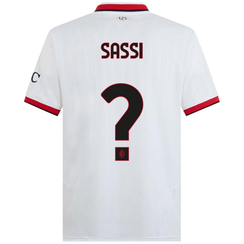 Bambino Maglia Simone Sassi #0 Bianco Nero Rosso Kit Gara Away 2024/25 Maglietta