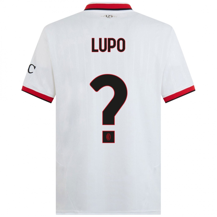 Bambino Maglia Simone Lupo #0 Bianco Nero Rosso Kit Gara Away 2024/25 Maglietta