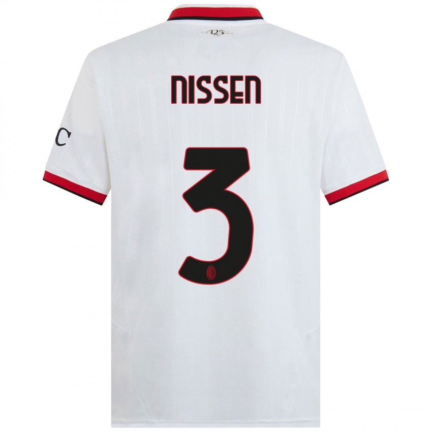 Bambino Maglia Fredrik Nissen #3 Bianco Nero Rosso Kit Gara Away 2024/25 Maglietta