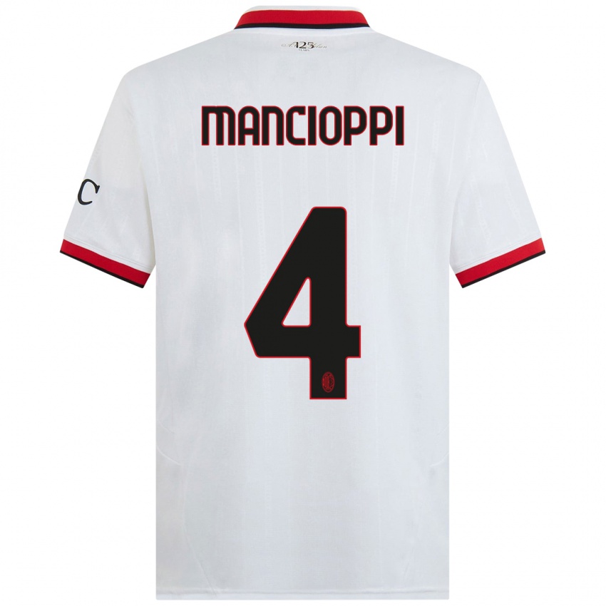 Bambino Maglia Tommaso Mancioppi #4 Bianco Nero Rosso Kit Gara Away 2024/25 Maglietta