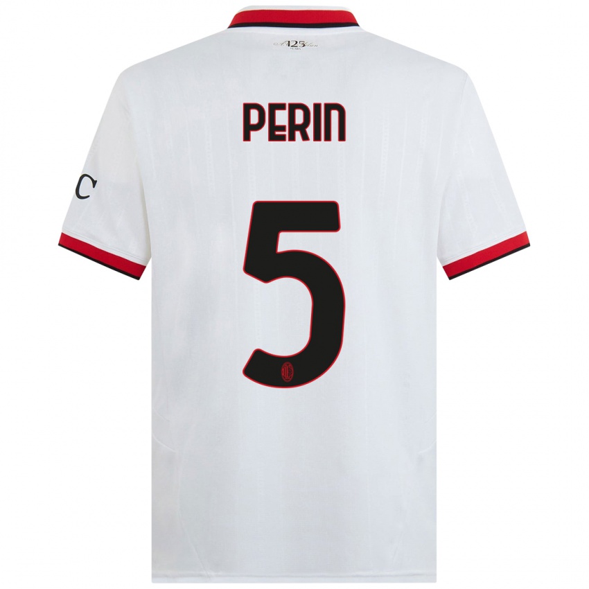 Bambino Maglia Ernesto Perin #5 Bianco Nero Rosso Kit Gara Away 2024/25 Maglietta