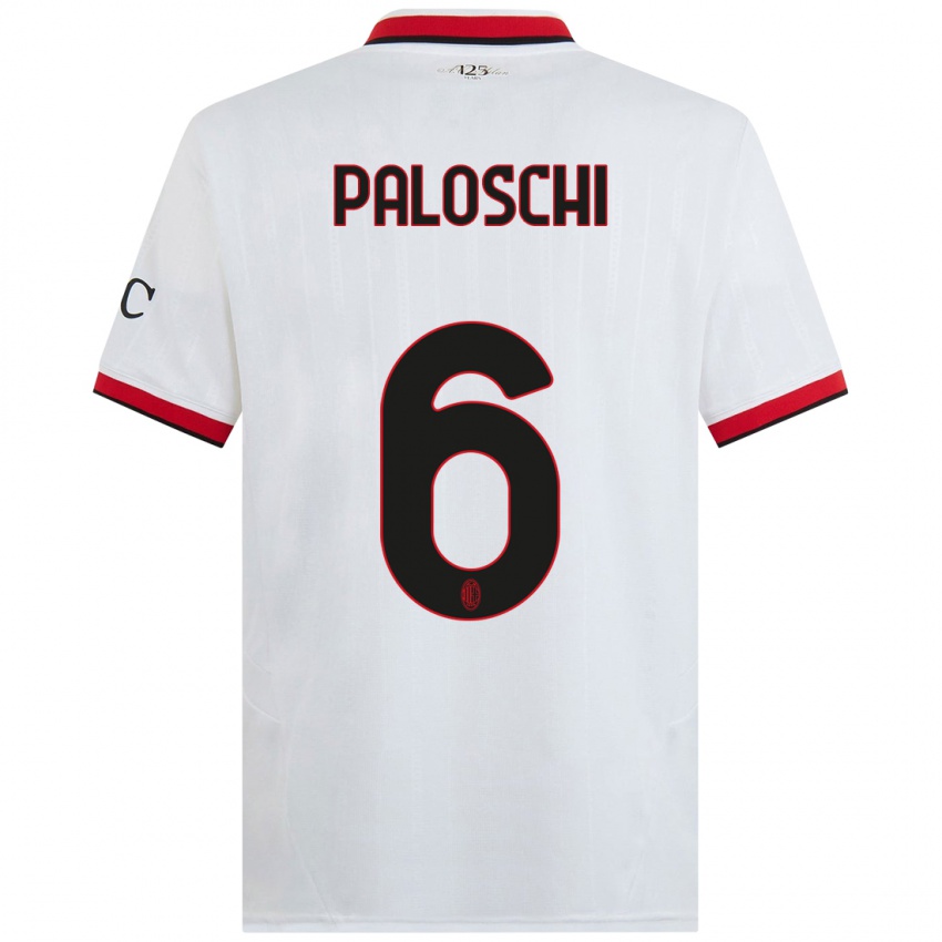 Bambino Maglia Dorian Paloschi #6 Bianco Nero Rosso Kit Gara Away 2024/25 Maglietta