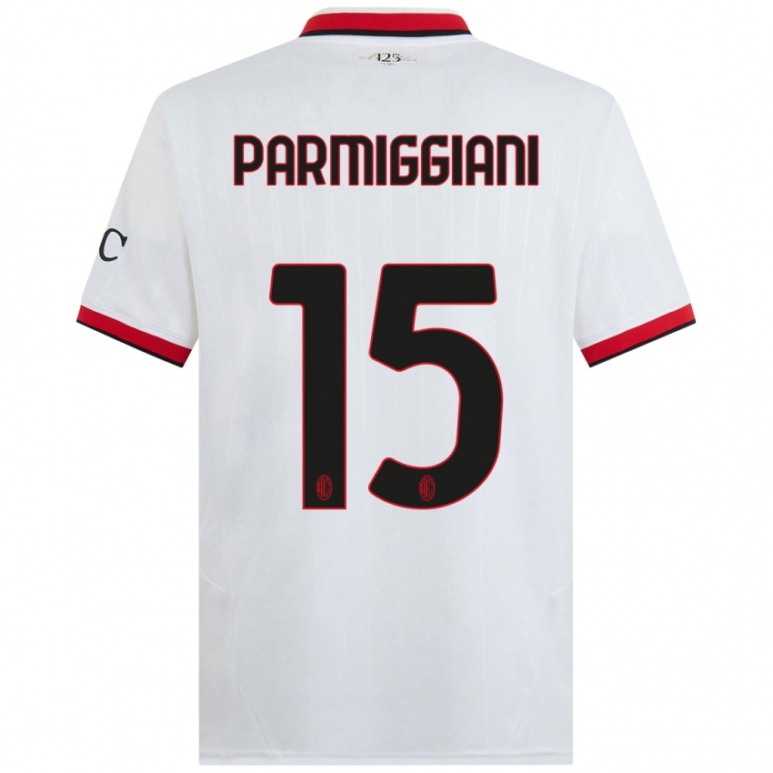 Bambino Maglia Pietro Parmiggiani #15 Bianco Nero Rosso Kit Gara Away 2024/25 Maglietta