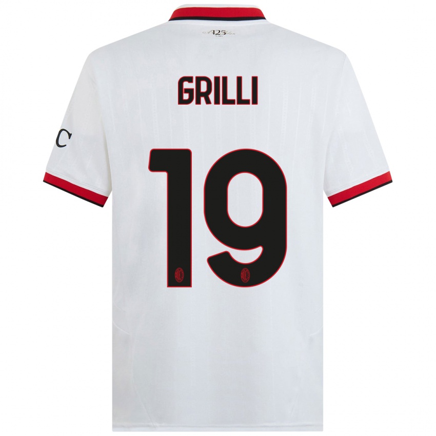 Bambino Maglia Lorenzo Grilli #19 Bianco Nero Rosso Kit Gara Away 2024/25 Maglietta