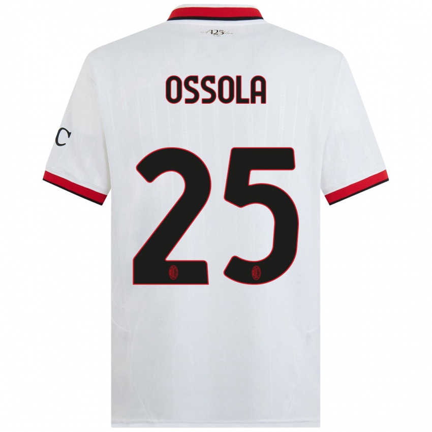 Bambino Maglia Lorenzo Ossola #25 Bianco Nero Rosso Kit Gara Away 2024/25 Maglietta