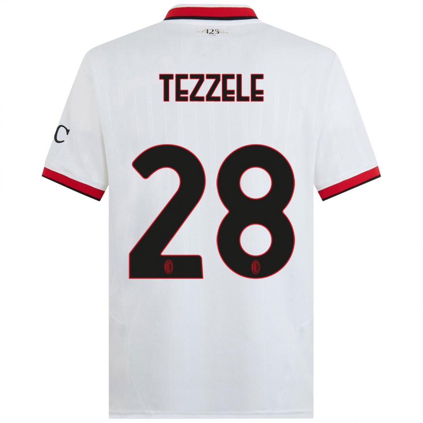 Bambino Maglia Matteo Tezzele #28 Bianco Nero Rosso Kit Gara Away 2024/25 Maglietta