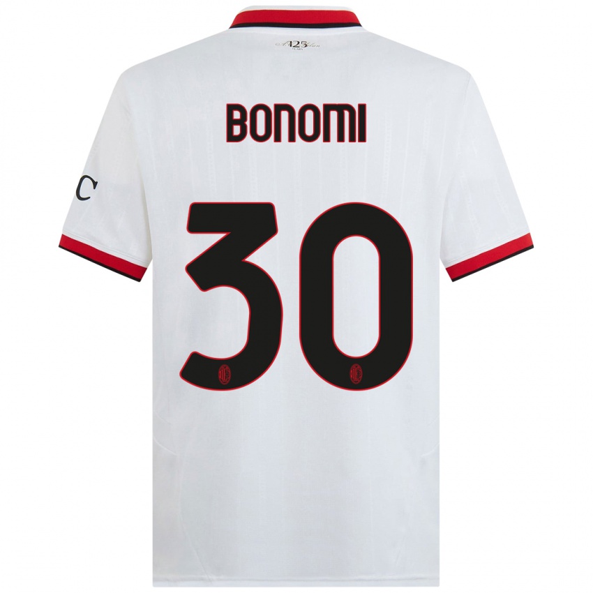 Bambino Maglia Alessandro Bonomi #30 Bianco Nero Rosso Kit Gara Away 2024/25 Maglietta