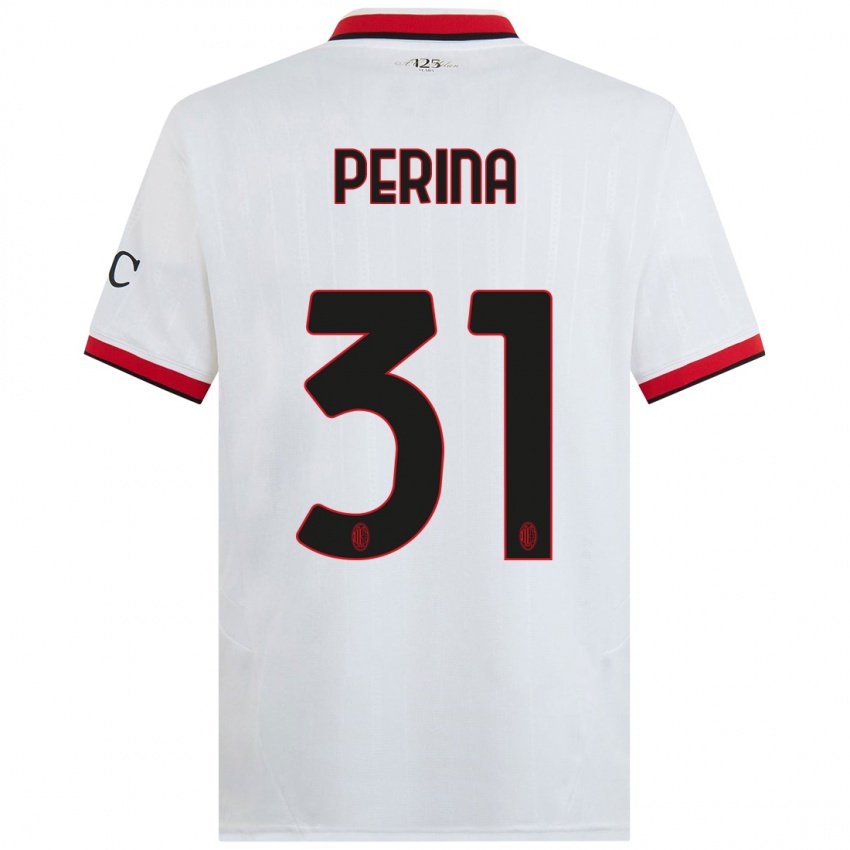 Bambino Maglia Gioele Perina #31 Bianco Nero Rosso Kit Gara Away 2024/25 Maglietta