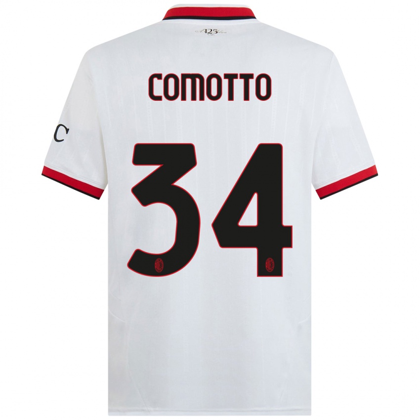 Bambino Maglia Christian Comotto #34 Bianco Nero Rosso Kit Gara Away 2024/25 Maglietta