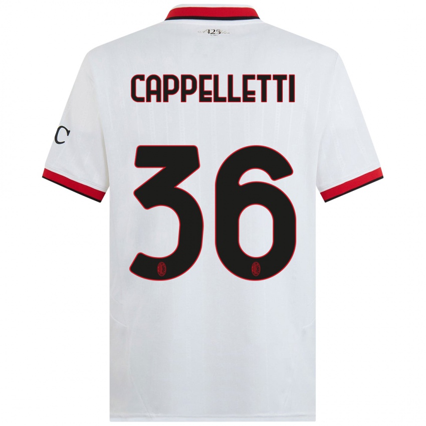 Bambino Maglia Mattia Cappelletti #36 Bianco Nero Rosso Kit Gara Away 2024/25 Maglietta