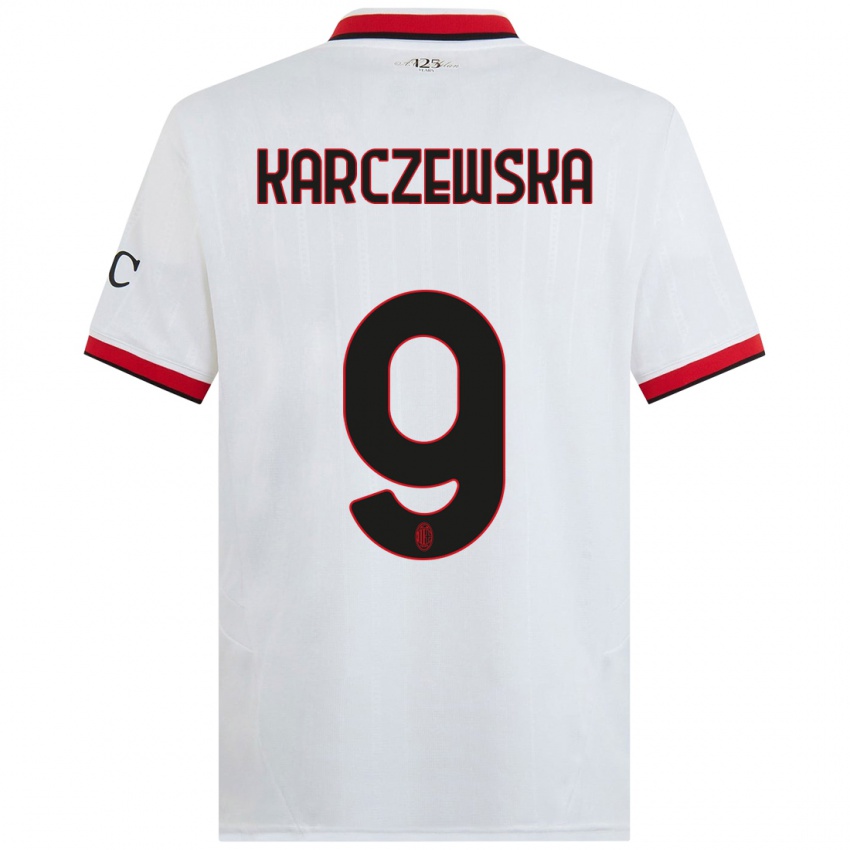 Bambino Maglia Nikola Karczewska #9 Bianco Nero Rosso Kit Gara Away 2024/25 Maglietta